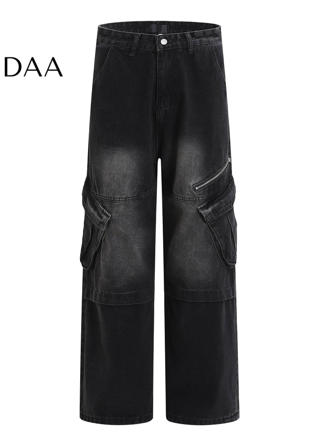 Blue Large Pocket Wide Leg Work Jeans for Men and Women - Black / S - Men’s Jeans