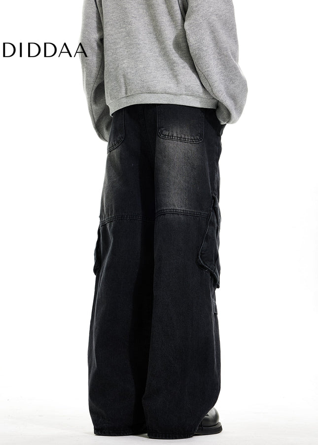 Blue Large Pocket Wide Leg Work Jeans for Men and Women - Men’s Jeans