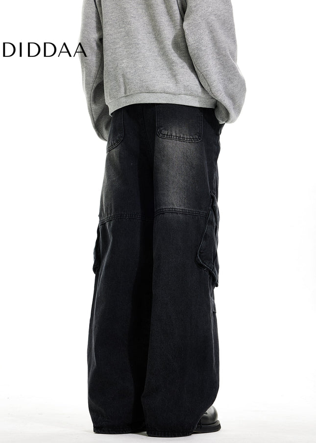Blue Large Pocket Wide Leg Work Jeans for Men and Women - Men’s Jeans