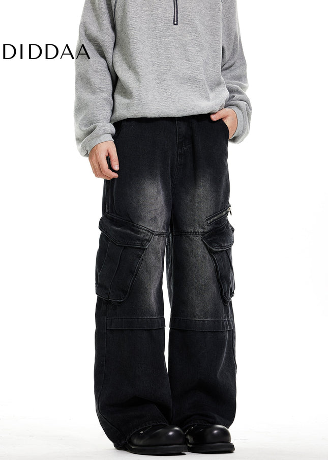 Blue Large Pocket Wide Leg Work Jeans for Men and Women - Men’s Jeans