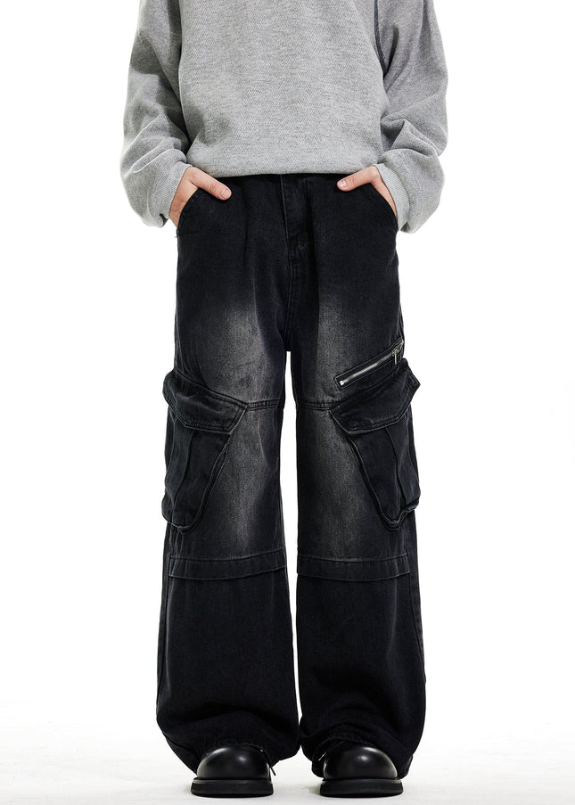 Blue Large Pocket Wide Leg Work Jeans for Men and Women - Men’s Jeans