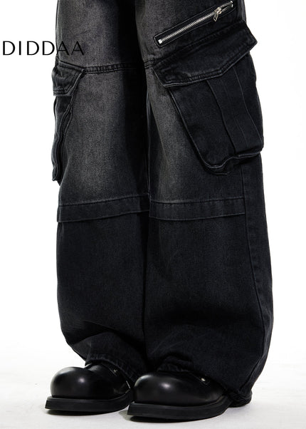 Blue Large Pocket Wide Leg Work Jeans for Men and Women - Men’s Jeans
