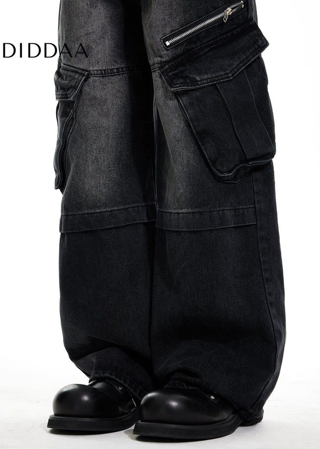 Blue Large Pocket Wide Leg Work Jeans for Men and Women - Men’s Jeans