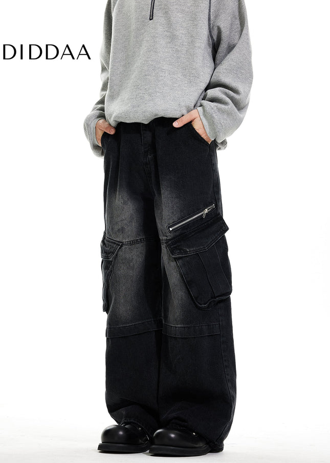 Blue Large Pocket Wide Leg Work Jeans for Men and Women - Men’s Jeans