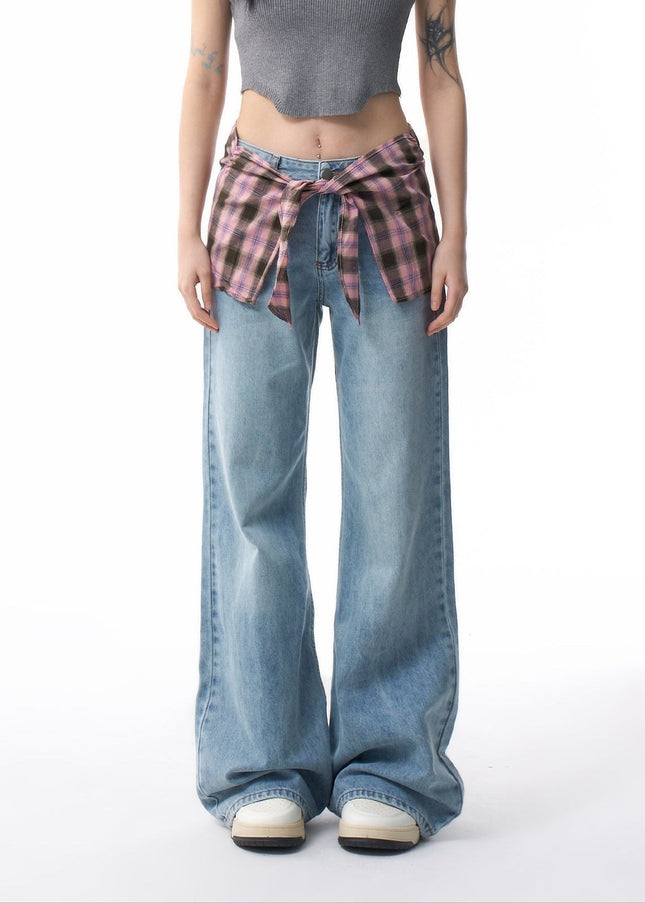 Blue Layered Detachable Wide-Leg Jeans for Women - Women’s Jeans
