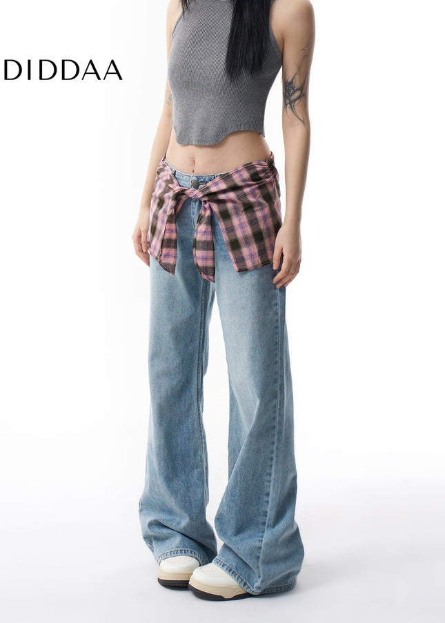 Blue Layered Detachable Wide-Leg Jeans for Women - Women’s Jeans
