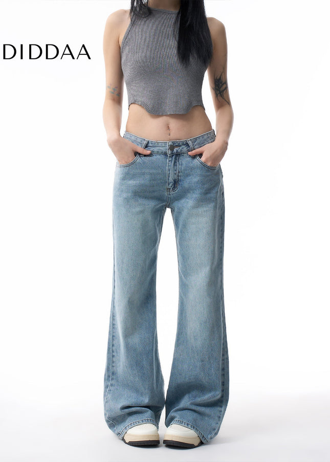 Blue Layered Detachable Wide-Leg Jeans for Women - Women’s Jeans