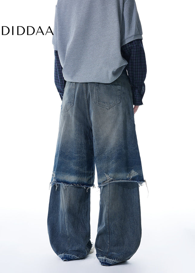 Blue Layered Ripped Men’s Straight Leg Jeans - Men’s Jeans