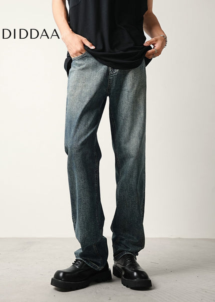 Blue Layered Wash Stretch Jeans Men’s Summer Loose Trousers - Men’s Jeans