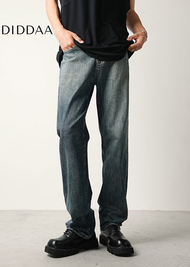 Blue Layered Wash Stretch Jeans Men’s Summer Loose Trousers - Men’s Jeans