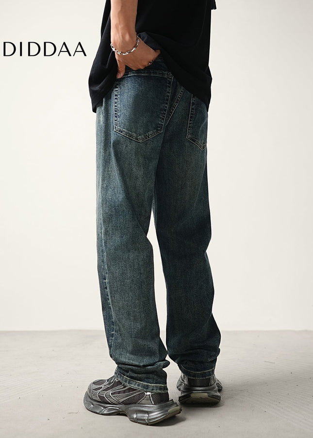 Blue Layered Wash Stretch Jeans Men’s Summer Loose Trousers - Men’s Jeans