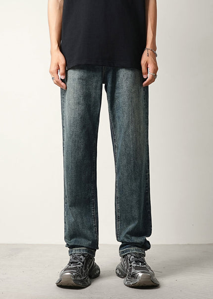 Blue Layered Wash Stretch Jeans Men’s Summer Loose Trousers - Men’s Jeans