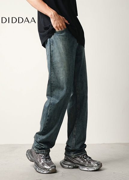 Blue Layered Wash Stretch Jeans Men’s Summer Loose Trousers - Men’s Jeans