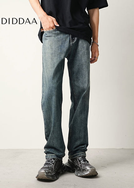 Blue Layered Wash Stretch Jeans Men’s Summer Loose Trousers - Men’s Jeans
