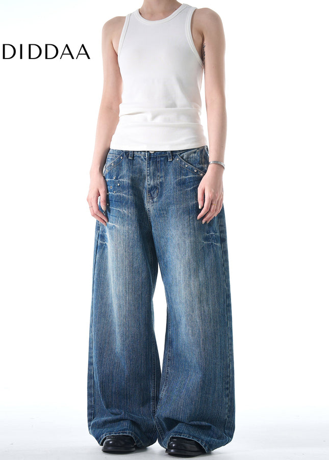 Blue Lightning Pattern Loose Fit Jeans for Men and Women - Men’s Jeans