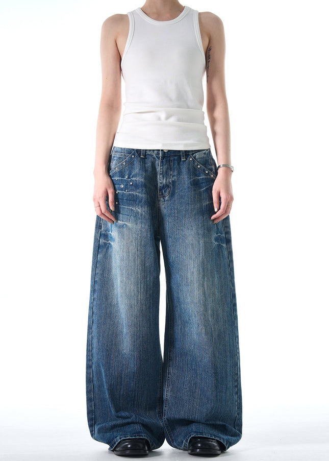 Blue Lightning Pattern Loose Fit Jeans for Men and Women - Men’s Jeans