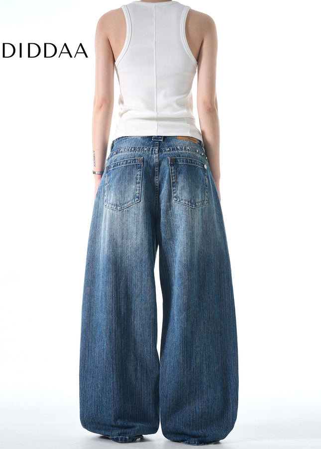 Blue Lightning Pattern Loose Fit Jeans for Men and Women - Men’s Jeans