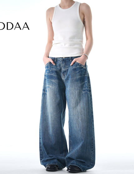 Blue Lightning Pattern Loose Fit Jeans for Men and Women - S / Mid Blue - Men’s Jeans