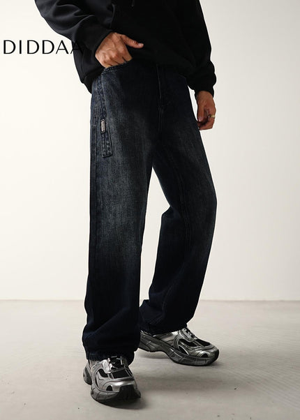 Blue Lightweight Panelled Wide-Leg Jeans for Men - Men’s Jeans