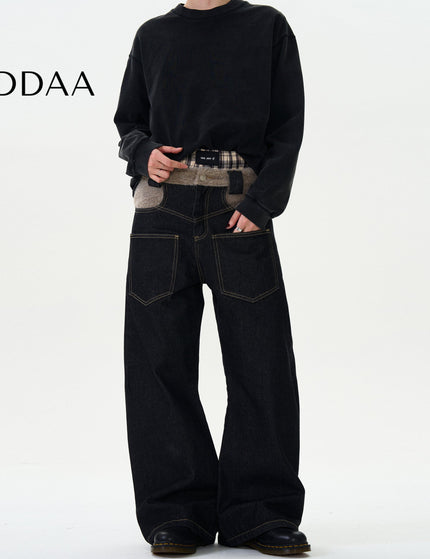 Blue Loose Curved Scimitar Pants with Patchwork Design - S / Black - Men’s Jeans