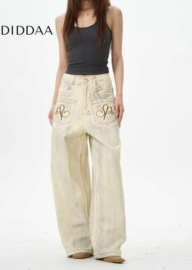 Blue Loose Distressed American Retro Straight-Leg Jeans - Women’s Jeans