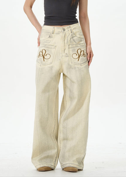 Blue Loose Distressed American Retro Straight-Leg Jeans - Women’s Jeans