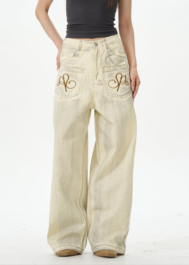 Blue Loose Distressed American Retro Straight-Leg Jeans - Women’s Jeans