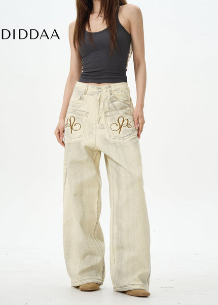 Blue Loose Distressed American Retro Straight-Leg Jeans - Women’s Jeans
