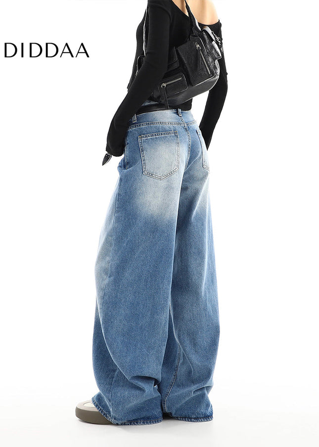Blue Loose Drape Wide-Leg Jeans Women’s Spring 2025 - Women’s Jeans