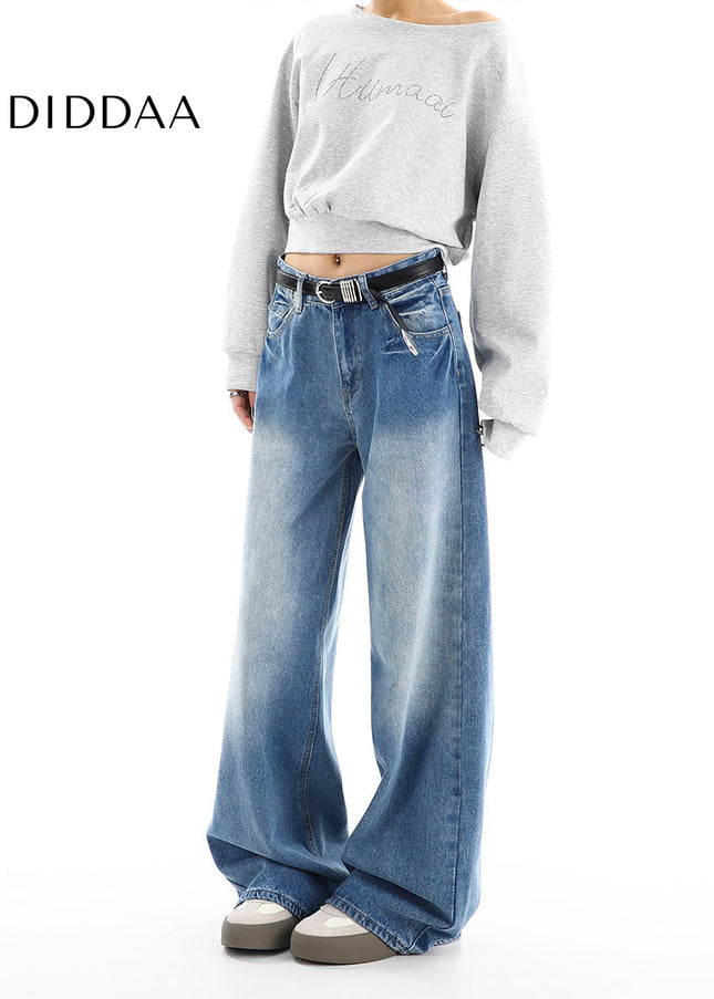 Blue Loose Drape Wide-Leg Jeans Women’s Spring 2025 - Women’s Jeans