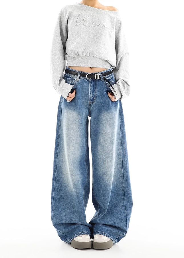 Blue Loose Drape Wide-Leg Jeans Women’s Spring 2025 - Women’s Jeans