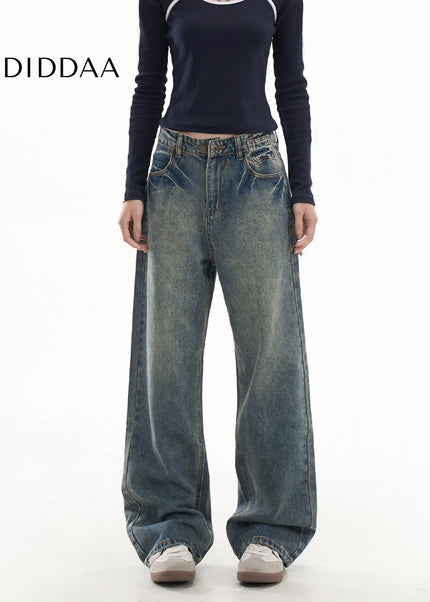 Blue Loose Fit AGUA Wide Leg Jeans Women’s Casual Pants - Women’s Jeans