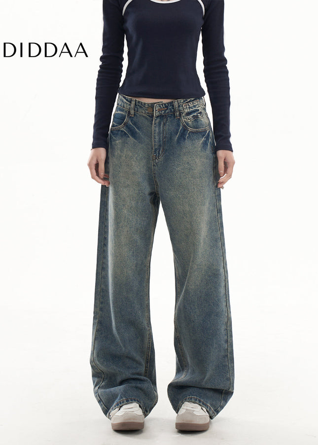 Blue Loose Fit AGUA Wide Leg Jeans Women’s Casual Pants - Women’s Jeans