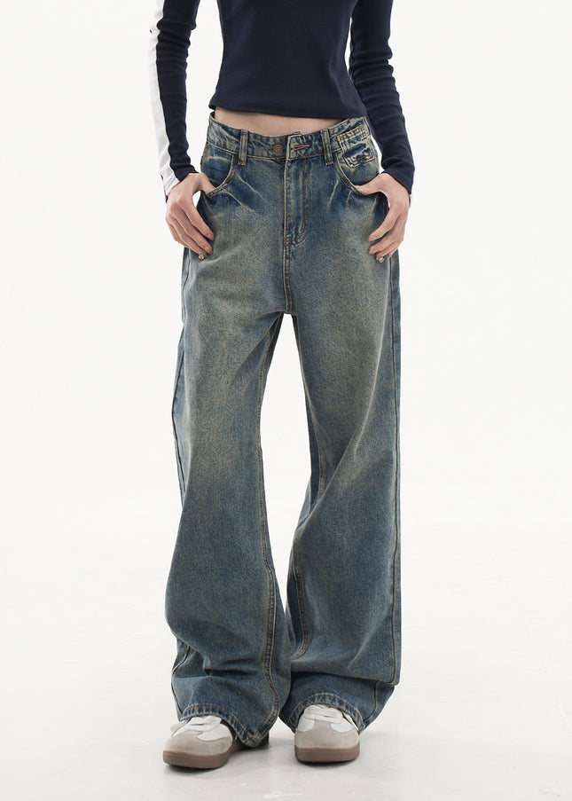 Blue Loose Fit AGUA Wide Leg Jeans Women’s Casual Pants - Women’s Jeans