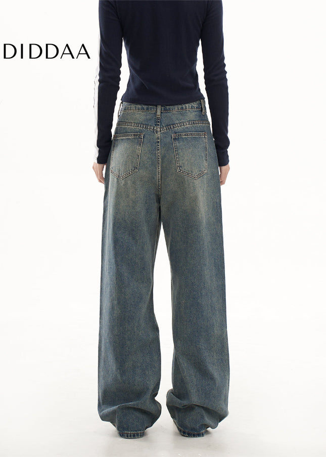 Blue Loose Fit AGUA Wide Leg Jeans Women’s Casual Pants - Women’s Jeans