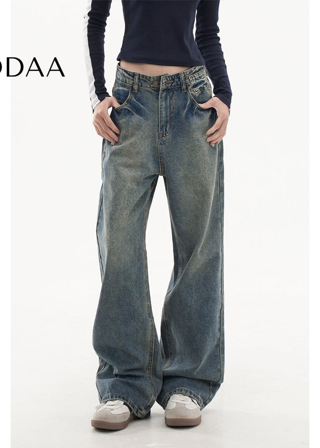 Blue Loose Fit AGUA Wide Leg Jeans Women’s Casual Pants - XS / Dark Blue - Women’s Jeans