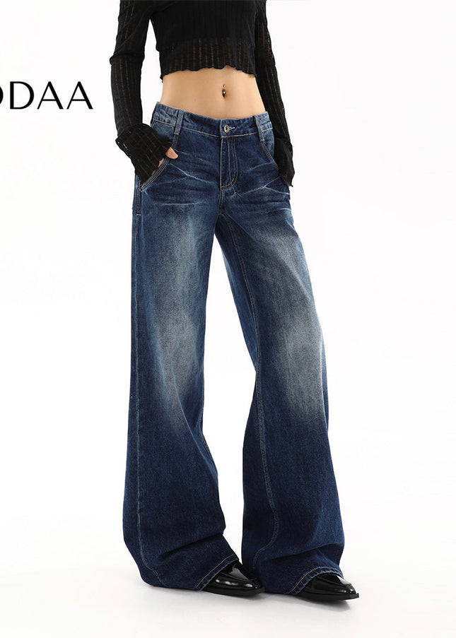 Blue Loose Fit American Retro Low Rise Jeans Women’s Spring 2025 - S / Dark Blue - Women’s Jeans