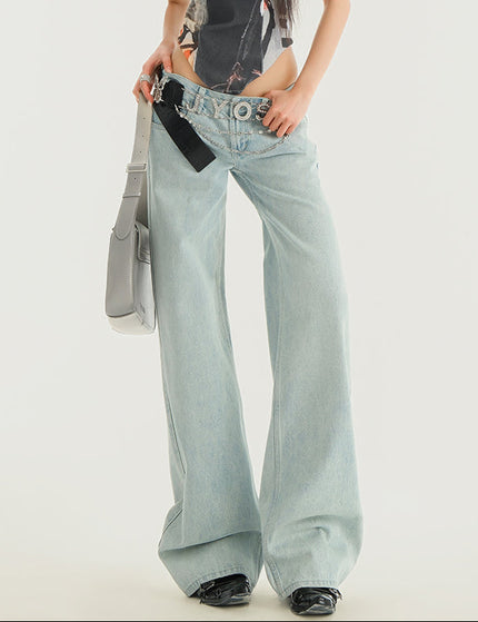 Blue Loose Fit American Retro Low-Rise Wide-Leg Jeans - Women’s Jeans