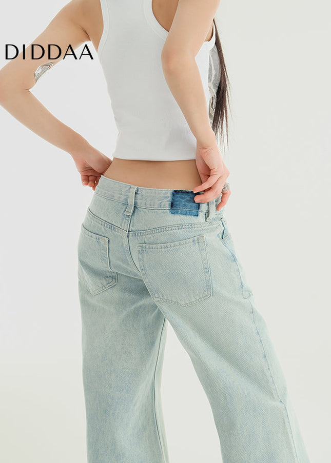 Blue Loose Fit American Retro Low-Rise Wide-Leg Jeans - Women’s Jeans