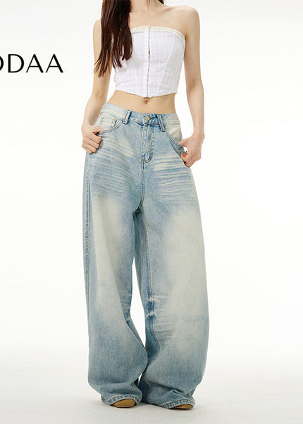 Blue Loose Fit American Retro Wide Leg Jeans - S / Light Blue - Women’s Jeans