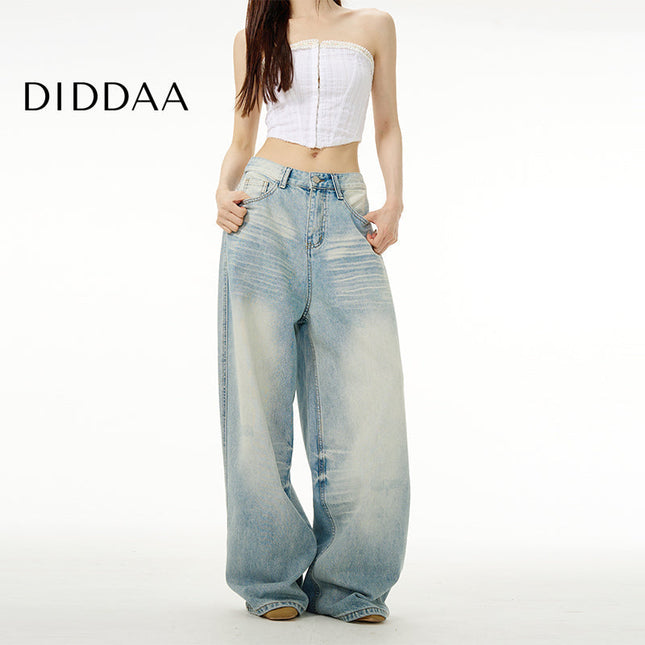 Blue Loose Fit American Retro Wide Leg Jeans - S / Light Blue - Women’s Jeans