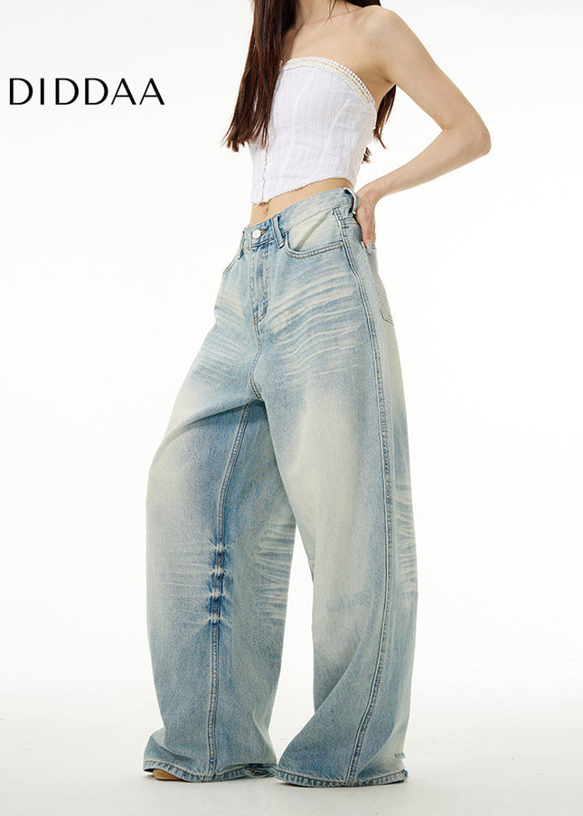 Blue Loose Fit American Retro Wide Leg Jeans - Women’s Jeans