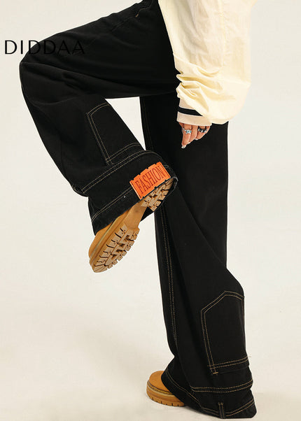 Blue Loose Fit American-Style Reverse Design Jeans - Women’s Jeans