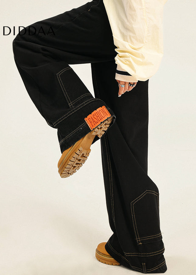 Blue Loose Fit American-Style Reverse Design Jeans - Women’s Jeans