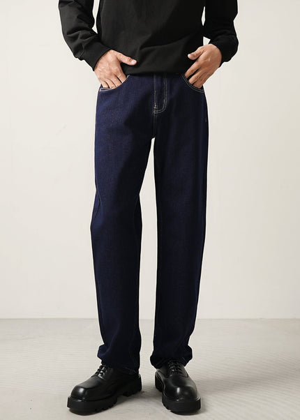 Blue Loose Fit Classic Denim Straight-Leg Jeans - Men’s Jeans