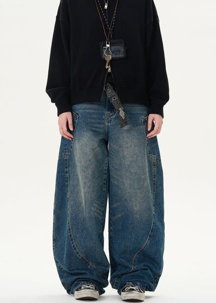Blue Loose Fit Deconstructed Wide Leg Jeans - Men’s Jeans