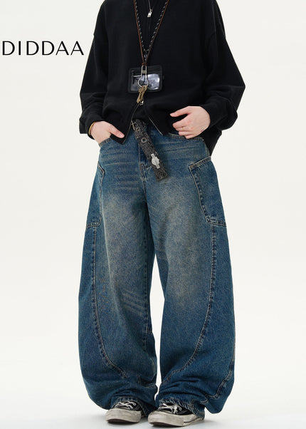 Blue Loose Fit Deconstructed Wide Leg Jeans - Men’s Jeans