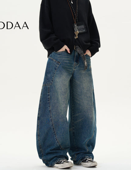 Blue Loose Fit Deconstructed Wide Leg Jeans - XS / Dark Blue - Men’s Jeans