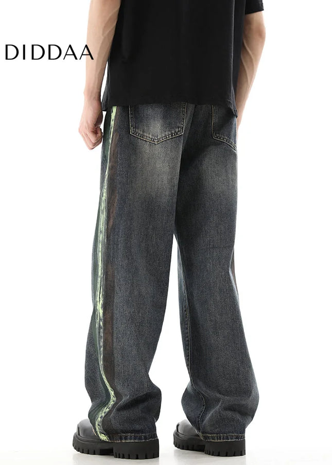Blue Loose Fit Graffiti Straight Jeans for Men - Men’s Jeans