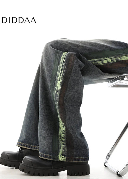 Blue Loose Fit Graffiti Straight Jeans for Men - Men’s Jeans